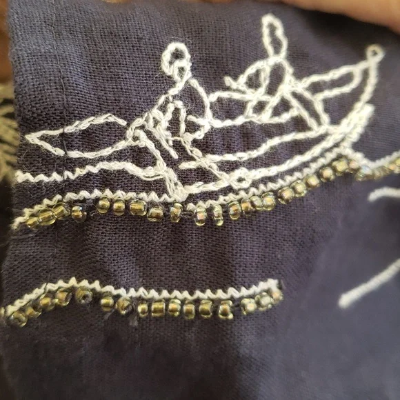 Talbots Embroidered Navy Blue Palm Tree Print Women's TunicTop XL - Picture 10 of 11